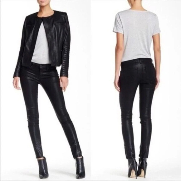 Vince NWT Coated Black Ankle Zip‎ Dylan Skinny Jeans Size 27 - Picture 1 of 9